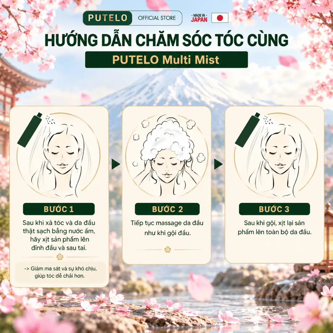 Xịt dưỡng tóc, cấp ẩm tóc và da đầu 24h, dành cho tóc sau sấy/nhuộm/uốn/ép PUTELO Multi Mist 145ml chính hãng - Ảnh 6