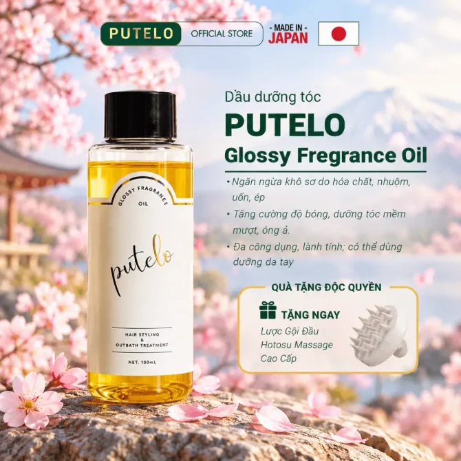 Dầu dưỡng tóc, phục hồi, tạo kiểu tóc Putelo Glossy Fragrance Oil từ Nhật giúp tóc mềm mượt căng bóng, không bết dính 30ml