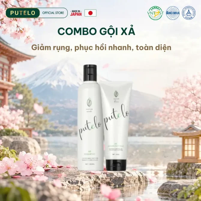 Combo Dầu gội & Dầu xả thực vật PUTELO AR Nhật Bản hỗ trợ mọc tóc và nuôi dưỡng da đầu