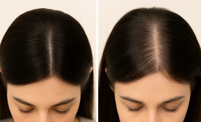 Đường ngôi rộng và mật độ tóc giảm do tóc thưa